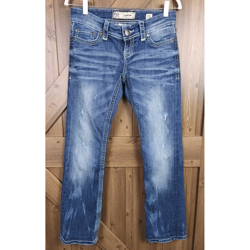 BKE Sabrina Bootcut Jeans Womens 27L Distressed Medium Wash‎ Stretch Denim